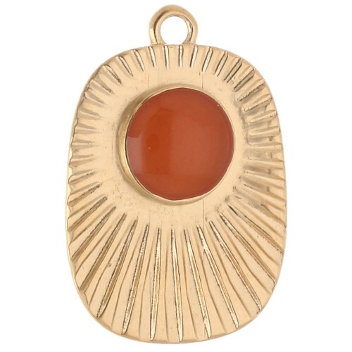 Colgante rectángulo étnico 26x17,5 mm resina epoxi - Dorado con oro fino - Topacio x1