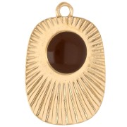 Colgante rectángulo étnico 26x17,5 mm resina epoxi - Dorado con oro fino - Marrón x1