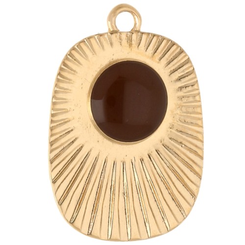 Colgante rectángulo étnico 26x17,5 mm resina epoxi - Dorado con oro fino - Marrón x1