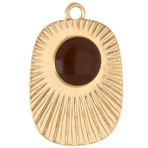 Colgante rectángulo étnico 26x17,5 mm resina epoxi - Dorado con oro fino - Marrón x1