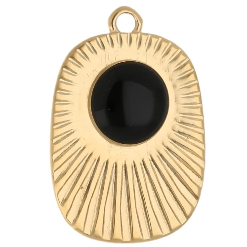Colgante rectángulo étnico 26x17,5 mm resina epoxi - Dorado con oro fino - Negro x1