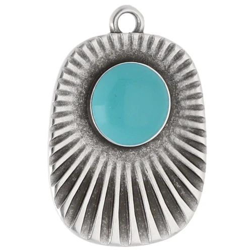 Colgante rectángulo étnico 26x17,5 mm - Plata de ley envejecida - Turquesa