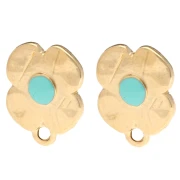 Pendientes flor 16x13 mm resina epoxi - Dorado oro fino - Turquesa x2