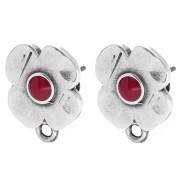 Pendientes flor 16x13mm resina epoxi Plateado antiguo - Rojo x2
