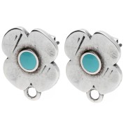 Pendientes flor 16x13mm resina epoxi baño de plata fina Turquesa vieja x2