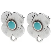 Pendientes flor 16x13mm resina epoxi baño de plata fina Turquesa vieja x2