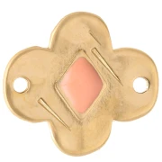 Entrepieza flor 19x17 mm con resina epoxi - Dorado con oro fino - Coral x1