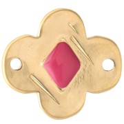 Entrepieza flor 19x17 mm con resina epoxi - Dorado con oro fino - Rosa x1