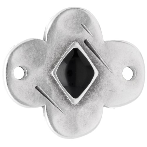 Espaciador de flor de 19x17 mm con resina epoxi - Chapa de plata fina envejecida - Negro