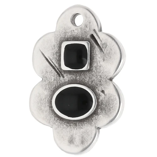 Colgante hoja 21x14 mm y resina epoxi - Chapa de plata de ley envejecida - Negro