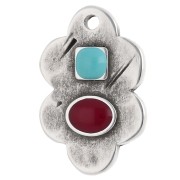 Colgante hoja 21x14 mm resina epoxi - Chapa fina Arg Turquesa viejo - Rojo