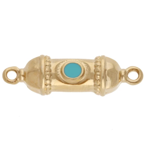 Espaciador de tubo étnico 26x8 mm con resina epoxi - Dorado con oro fino - Turquesa