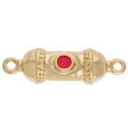Espaciador de tubo étnico 26x8 mm con resina epoxi - Dorado con oro fino - Rosa fluorescente