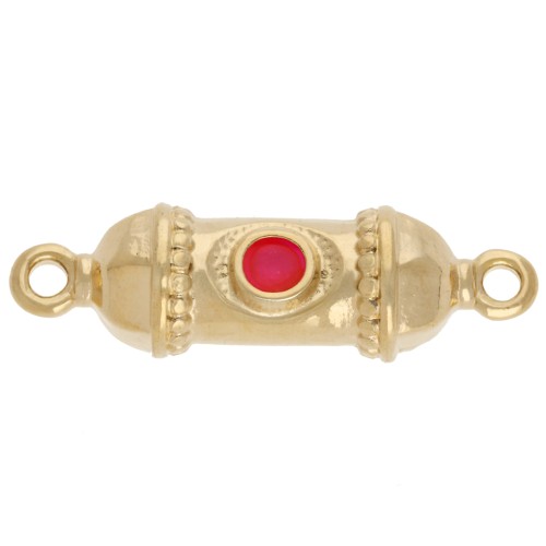 Espaciador de tubo étnico 26x8 mm con resina epoxi - Dorado con oro fino - Rosa fluorescente
