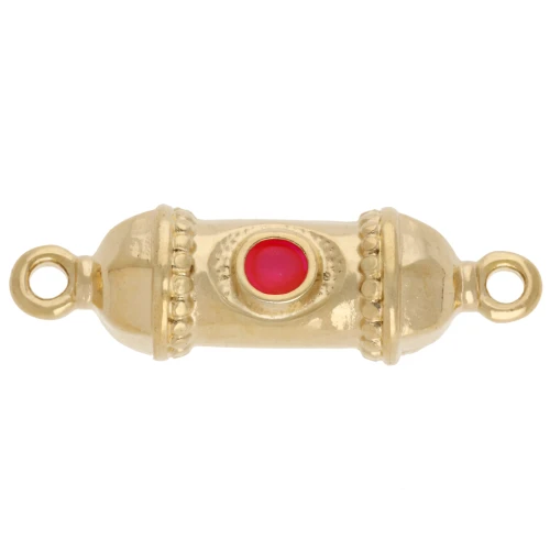 Espaciador de tubo étnico 26x8 mm con resina epoxi - Dorado con oro fino - Rosa fluorescente