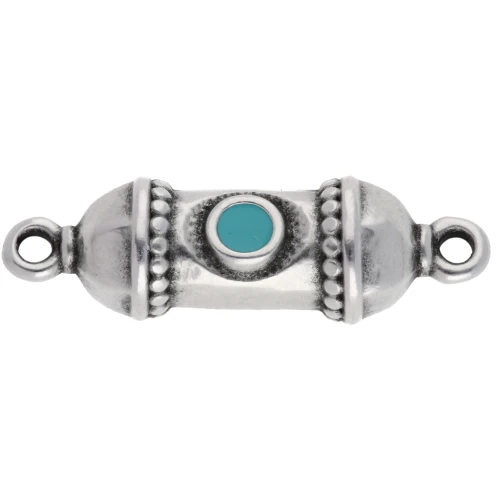 Separador de tubo étnico 26x8 mm - Chapa de plata fina envejecida - Turquesa