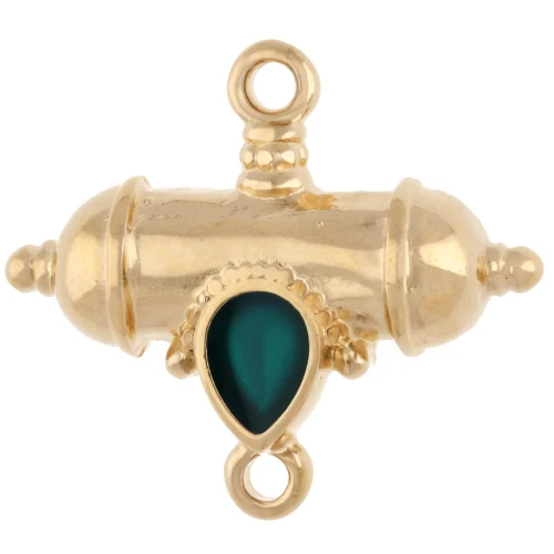 Tubo étnico y separador de gota 20x23 mm - Dorado con oro fino - Verde x1