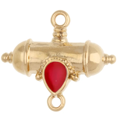 Tubo étnico y separador de gota 20x23 mm - Dorado con oro fino - Rosa fluorescente x1