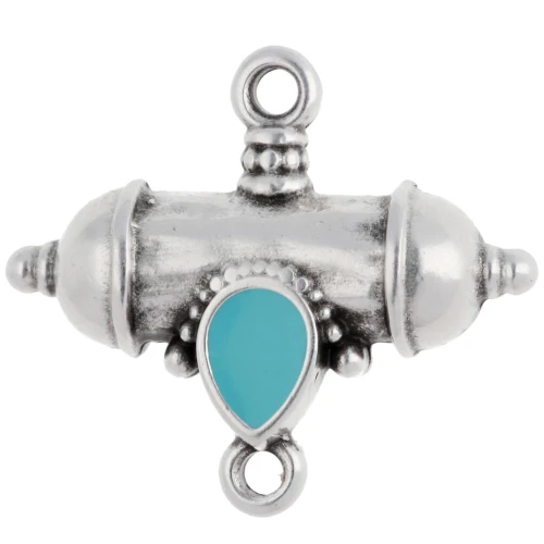 Entrepieza tubo y gota étnica 20x23 mm Plata de ley envejecida chapada Turquesa