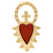 Colgante corazón ex-voto con cruz 17x9 mm resina epoxi - Dorado con oro fino - Rojo