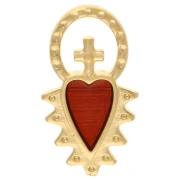 Colgante corazón ex-voto con cruz 17x9 mm resina epoxi - Dorado con oro fino - Rojo