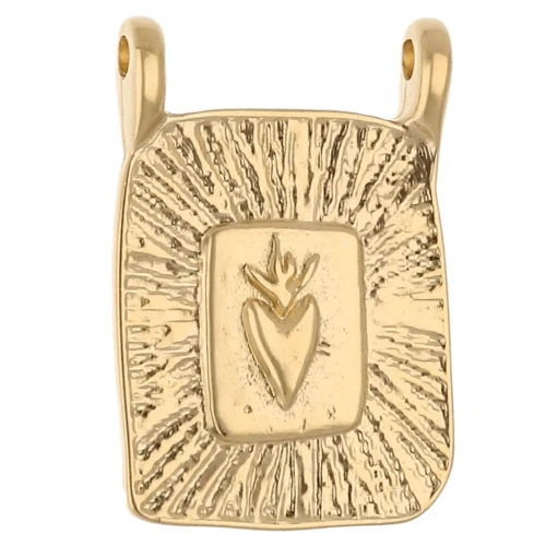 Colgante rectángulo 20,5x14 mm con motivo de corazón - Dorado con oro fino