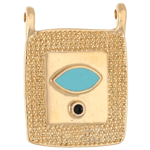 Colgante rectángulo étnico 24x18 mm - Dorado con oro fino - Turquesa