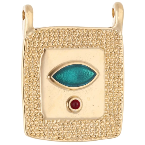 Colgante rectángulo étnico 24x18 mm - Dorado con oro fino - Esmeralda