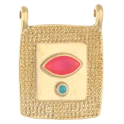 Colgante rectángulo étnico 24x18 mm - Dorado con oro fino - Rosa