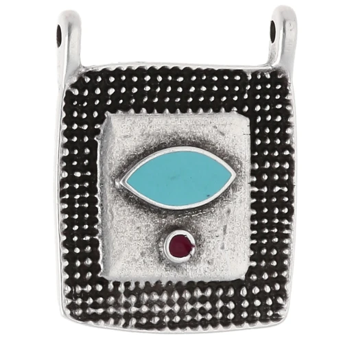 Colgante rectángulo étnico 24x18 mm Chapa fina Arg Turquesa vieja