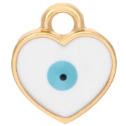 Colgante corazón 11x9,5 mm - Motivo ojo - Resina epoxi - Dorado con oro fino - Blanco x1|raw }}