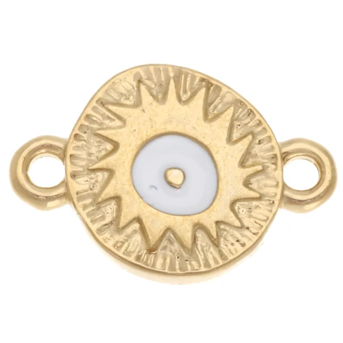Entrepieza redonda irregular 11 mm motivo étnico - Dorado oro fino - Blanco x1