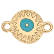 Entrepieza redonda irregular 11 mm motivo étnico - Dorado con oro fino - Turquesa x1