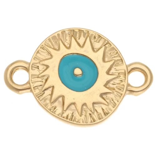 Entrepieza redonda irregular 11 mm motivo étnico - Dorado con oro fino - Turquesa x1