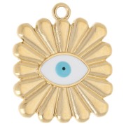 Colgante cuadrado 24x20 mm - motivo ojo - Dorado con oro fino - Blanco - Azul x1
