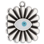 Colgante cuadrado 24x20 mm - motivo ojo - baño de plata fina envejecida - Blanco - Azul
