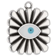 Colgante cuadrado 24x20 mm - motivo ojo - baño de plata fina envejecida - Blanco - Azul