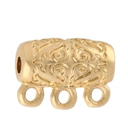 Cuenta tubo 13x10 mm - motivo étnico - con 3 anillos - Dorado con oro fino x1