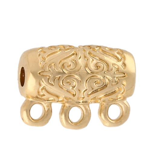 Cuenta tubo 13x10 mm - motivo étnico - con 3 anillos - Dorado con oro fino x1