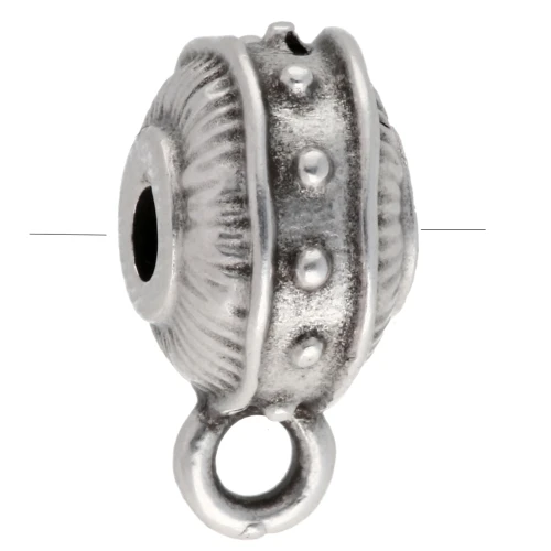 Cuenta redonda irregular aplanada 9 mm con 1 anilla - Plateado fino envejecido x1