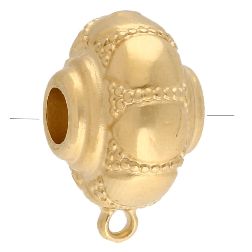 Perla redonda aplanada 17 mm - motivo flor - con 1 anilla - Dorada con oro fino x1
