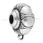 Cuenta redonda aplanada de 17 mm - motivo flor - con 1 anilla Chapado en plata de ley envejecida|raw }}