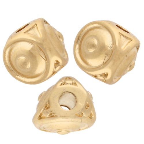 Cuenta de 3 caras 8x6,5 mm con bolitas - Dorado con oro fino x1