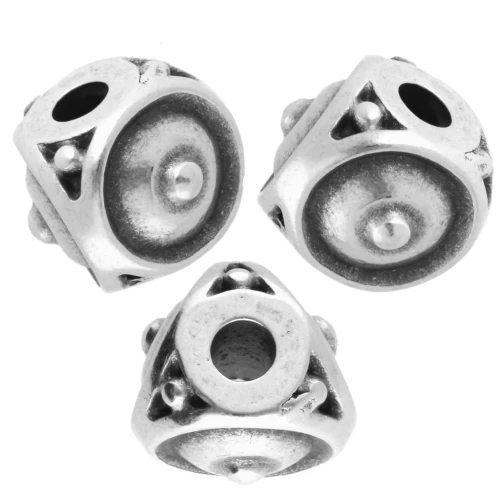 Cuenta de 3 caras 8x6,5 mm con bolitas - Plateado fino envejecido x1