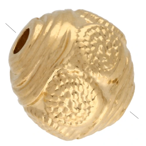 Perla étnica trabajada redonda de 9 mm - Dorada con oro fino x1