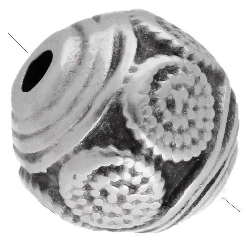 Cuenta étnica redonda de 9 mm - Chapa de plata fina envejecida x1