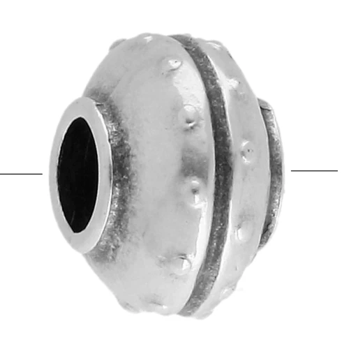 Cuenta plana redonda texturada 14 mm - Chapa de plata fina envejecida x1