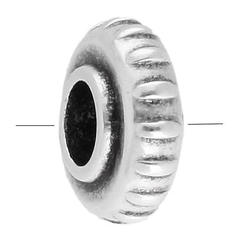 Cuenta redonda texturada de 13 mm - Plateado fino envejecido x1