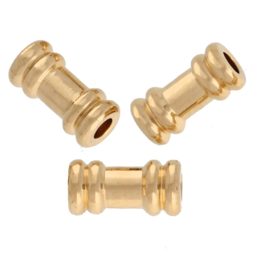 Cuentas de tubo trabajadas 6x3 mm - Doradas con oro fino x5