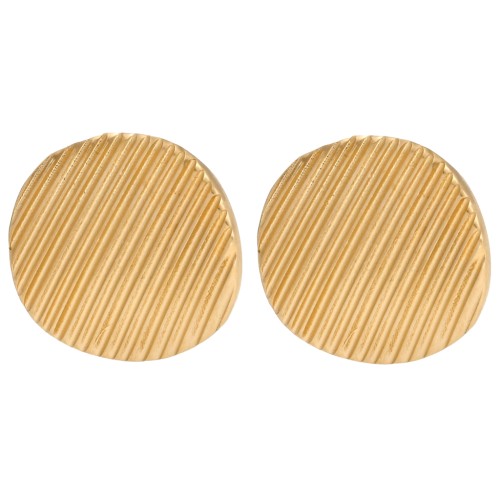 Pendientes redondos estriados 22 mm efecto ola - Dorados con oro fino x2